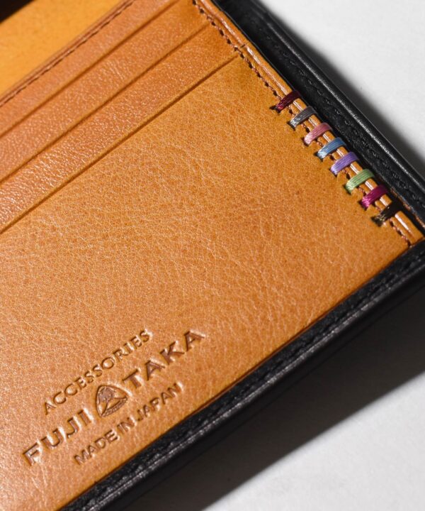 コンパクト二つ折り財布 本革 メンズ イエロー FUJITAKA
