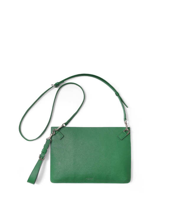 Chèvre all-leather clutch bag with shoulder (Goat Leather), Green